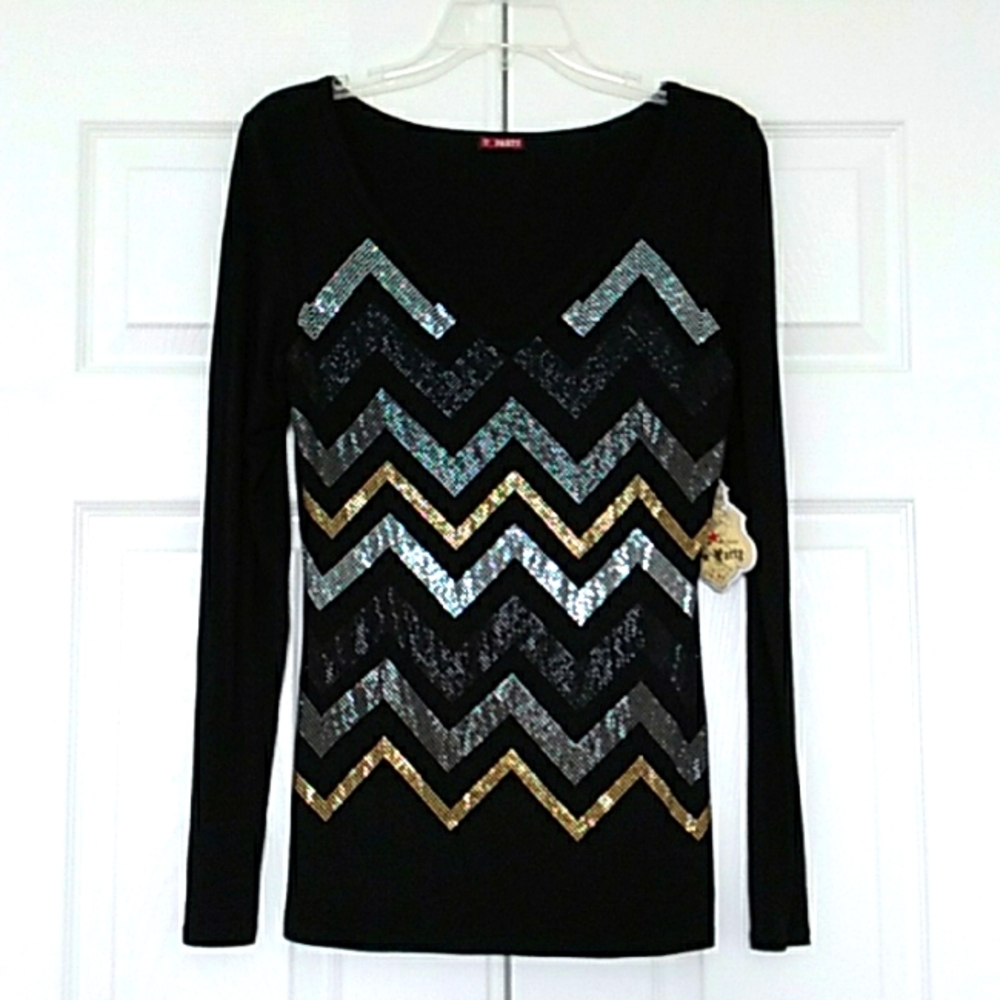 T Party Black Sparkle Long Sleeve Elegant Top